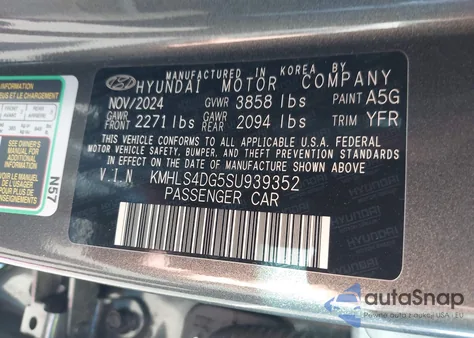 2025 Hyundai Elantra Sel Convenience from USA, damaged, VIN KMHLS4DG5SU939352